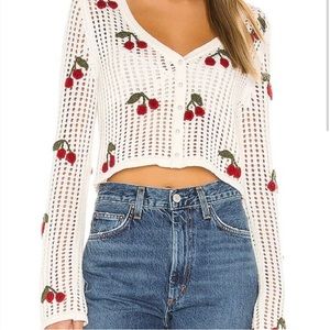 Lovers and Friends Reformation cherry knit cropped cardigan